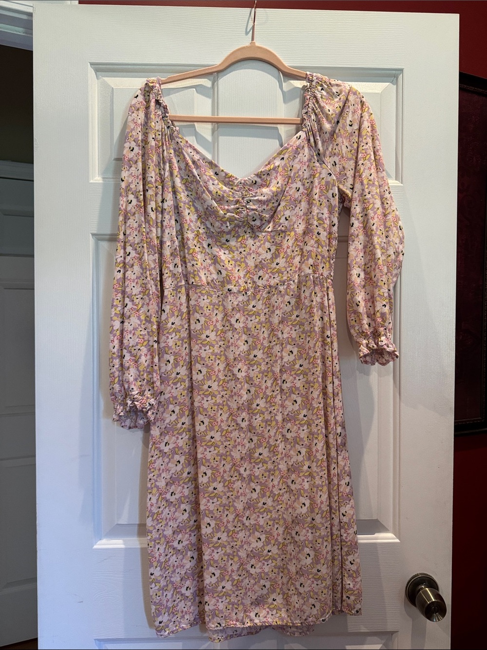 As U Wish Pink Floral Long Sleeve Midi Dress